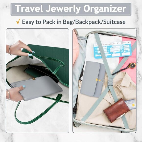 Jewelry Travel Organizer for Women, Tangle Free Portable Leather Jewelry Storage - Picture 6 of 8